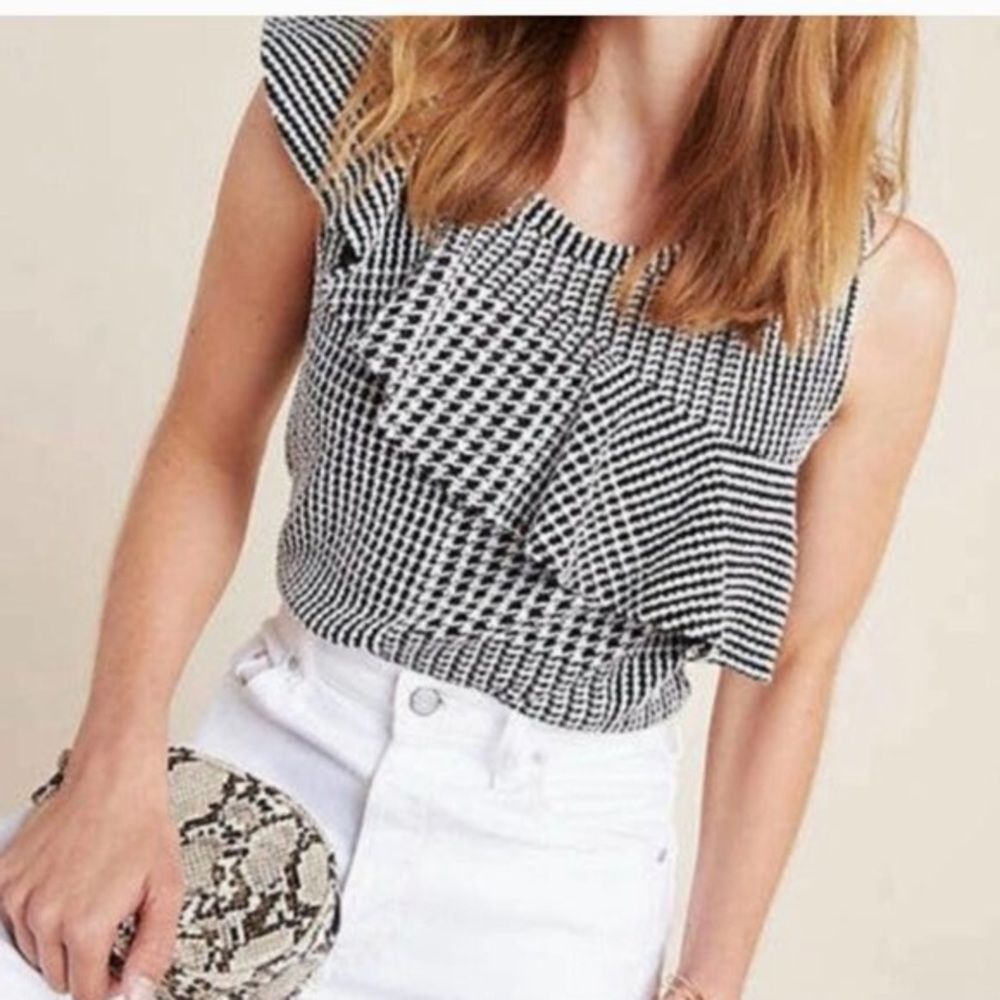 Anthropologie Dolan Callan Ruffled Houndstooth Top S